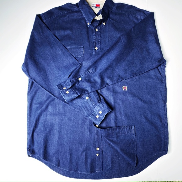 Navy * Blue Classic Tommy Hilfiger LS Button Down - L - Picture 1 of 4